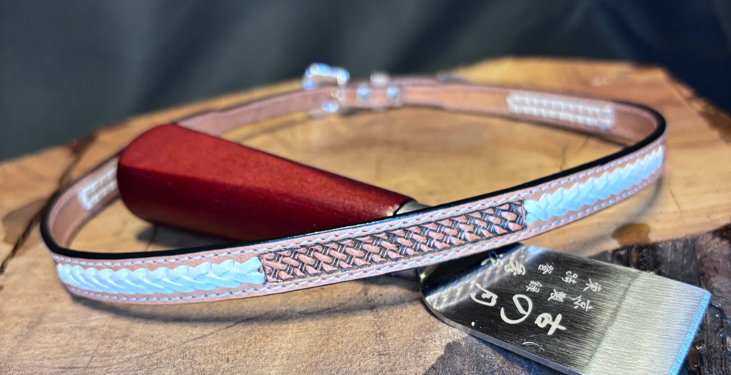 Austin Accent Leather Band: 1/4” Cross Stitched - White Braid