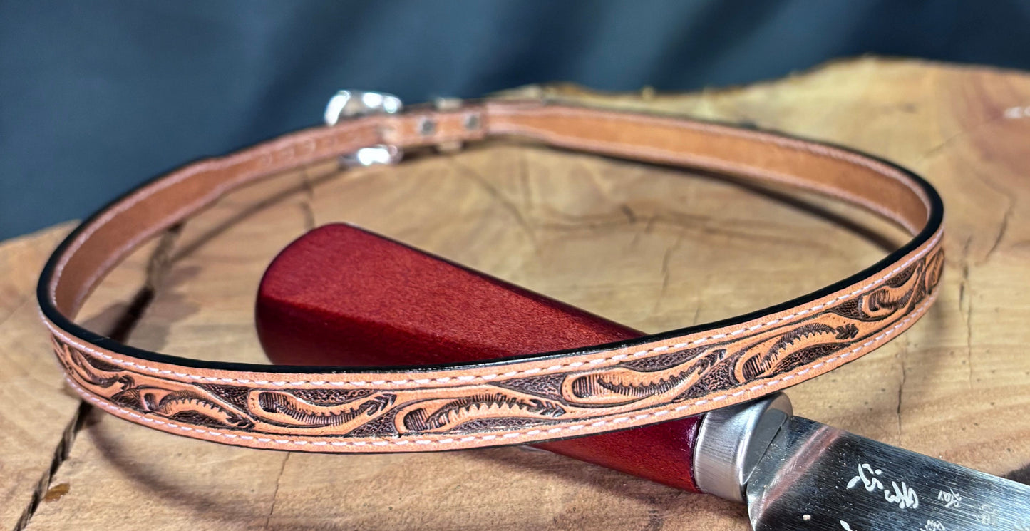 Austin Accent Leather Band: 1/4” Cross byStitched - Leaf Pattern