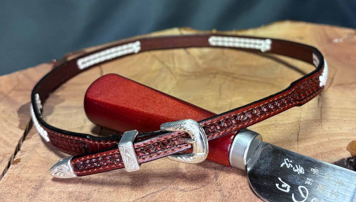 Austin Accent Leather Band: 1/4” Cross Stitched - White Braid