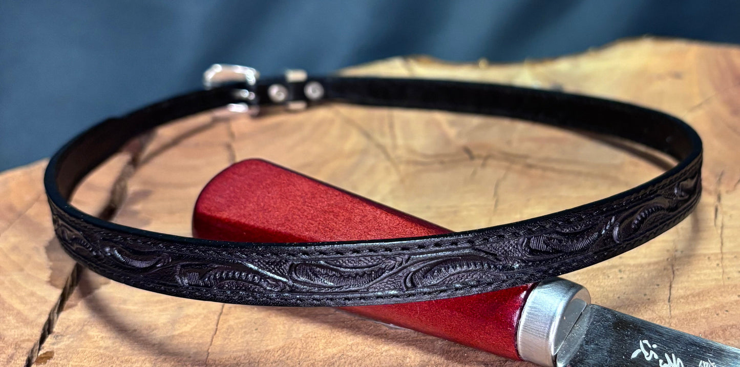 Austin Accent Leather Band: 1/4” Cross byStitched - Leaf Pattern