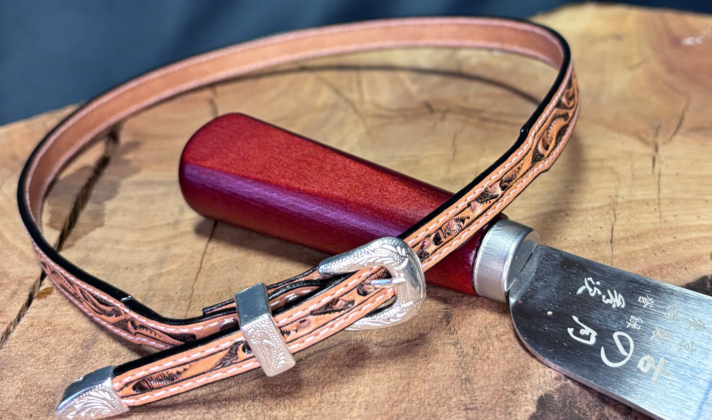 Austin Accent Leather Band: 1/4” Cross byStitched - Leaf Pattern