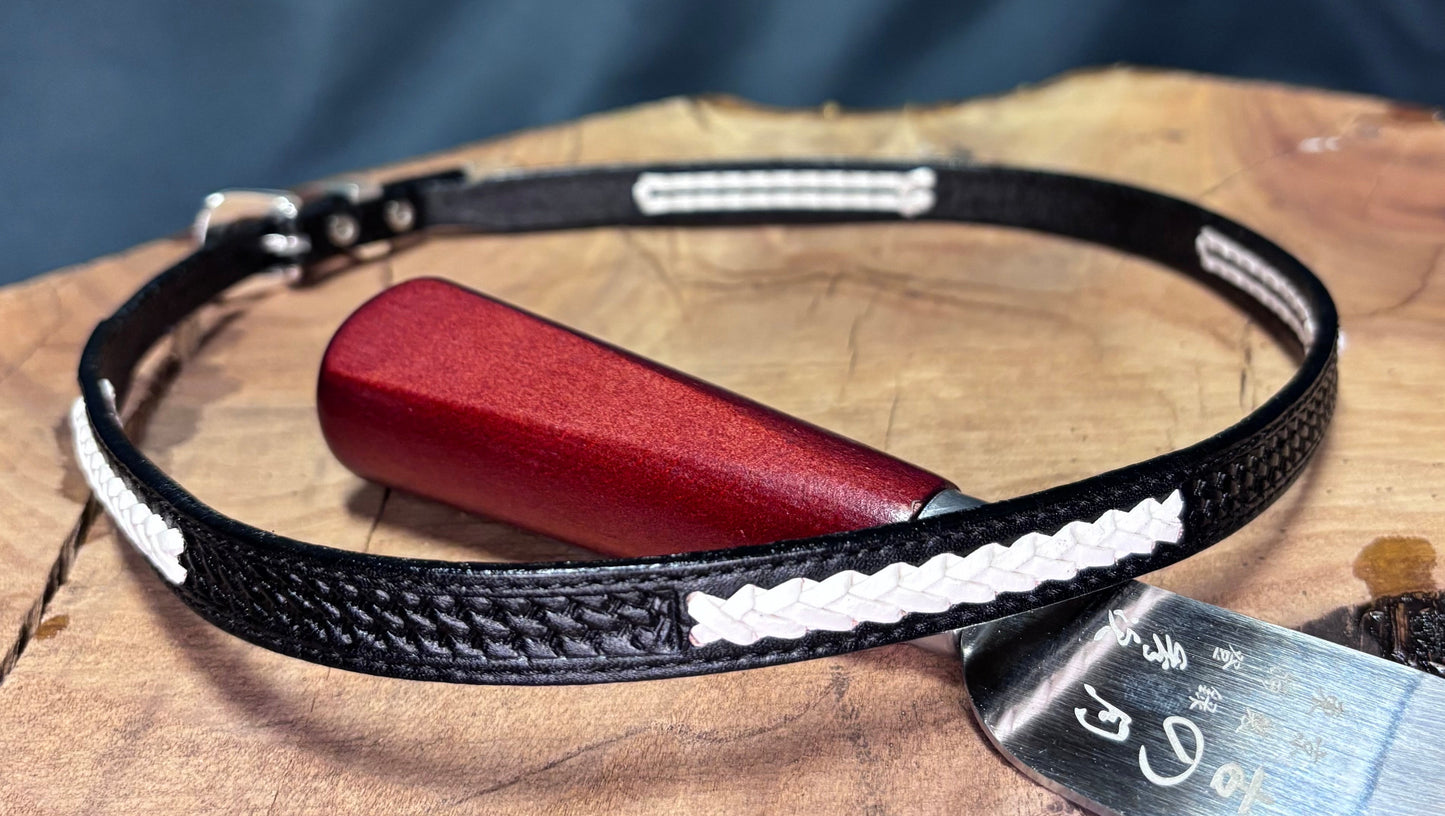 Austin Accent Leather Band: 1/4” Cross Stitched - White Braid
