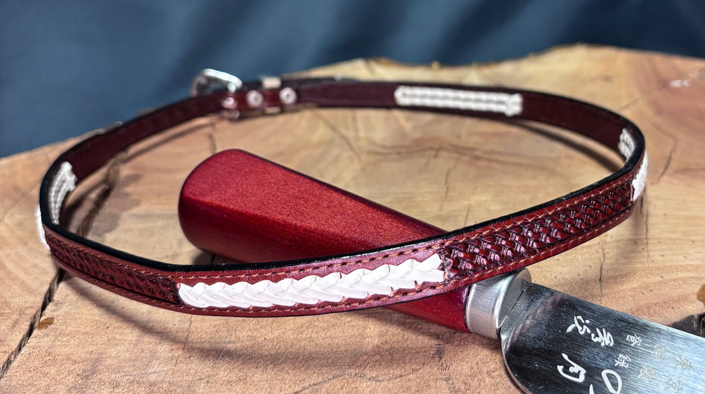 Austin Accent Leather Band: 1/4” Cross Stitched - White Braid