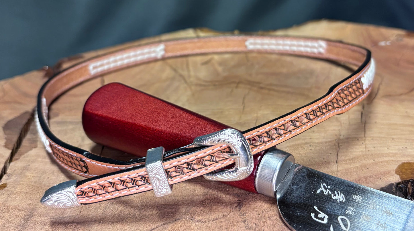 Austin Accent Leather Band: 1/4” Cross Stitched - White Braid