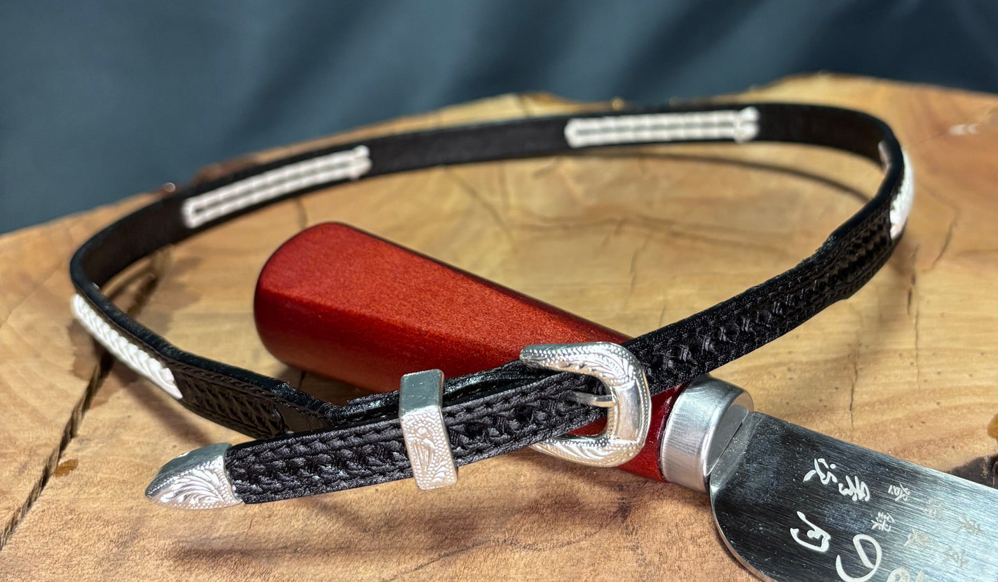 Austin Accent Leather Band: 1/4” Cross Stitched - White Braid